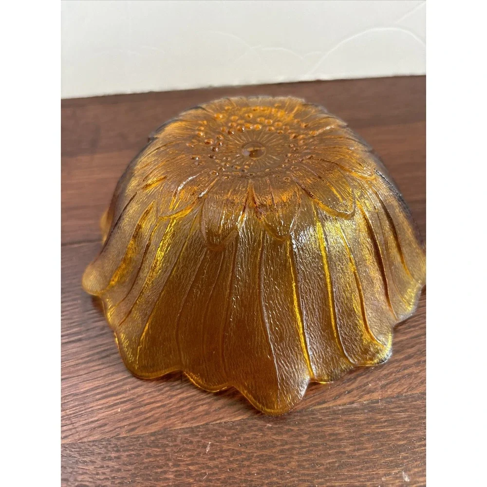 Vintage Indiana Amber Glass Lily‎ Pons Sunflower Bowl Candy Dish 7